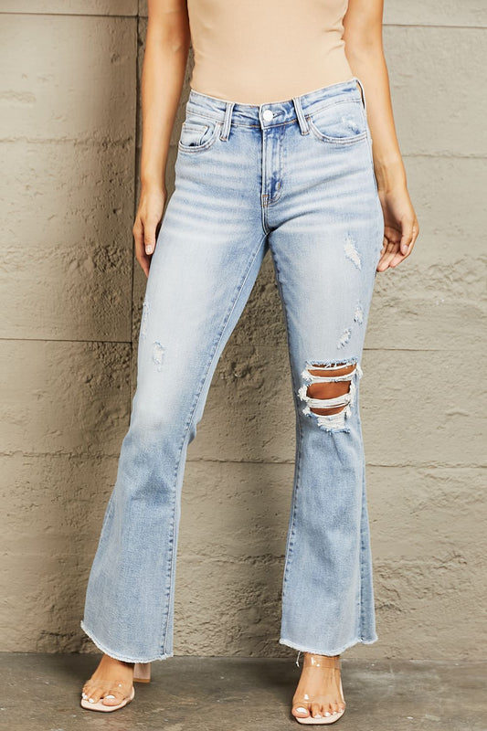Women Mid Rise Flare Jeans - Distressed Flare Jeans - Women Light Jeans - Denim Jeans for Girls - Highly Stretchy - Imported Jeans