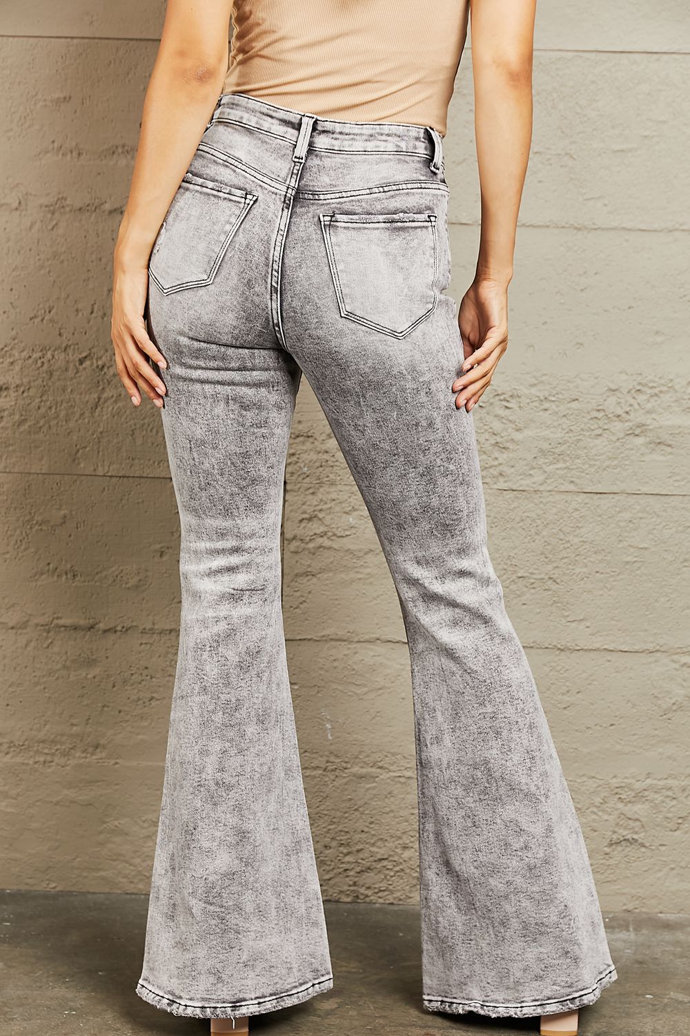 BAYEAS High Waisted Acid Wash Flare Jeans for Women - Slimming and Flattering for All Body Types - Chic, Distressed, and Highly Stretchy