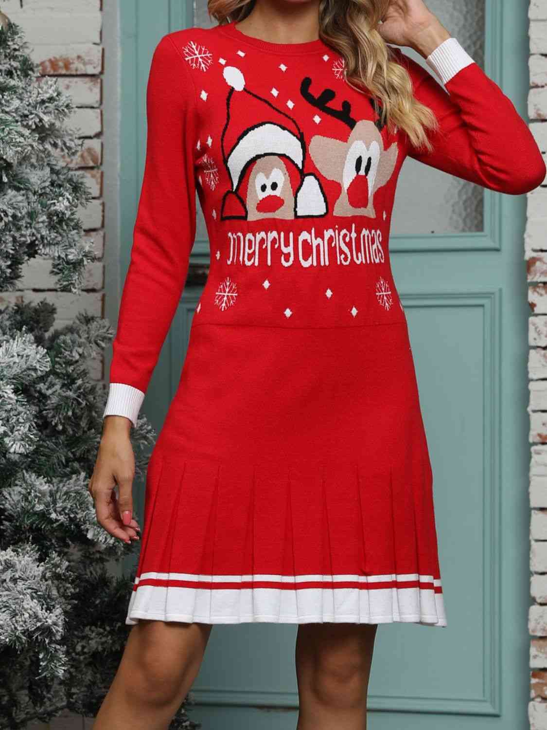 MERRY CHRISTMAS Graphic Pleated Sweater