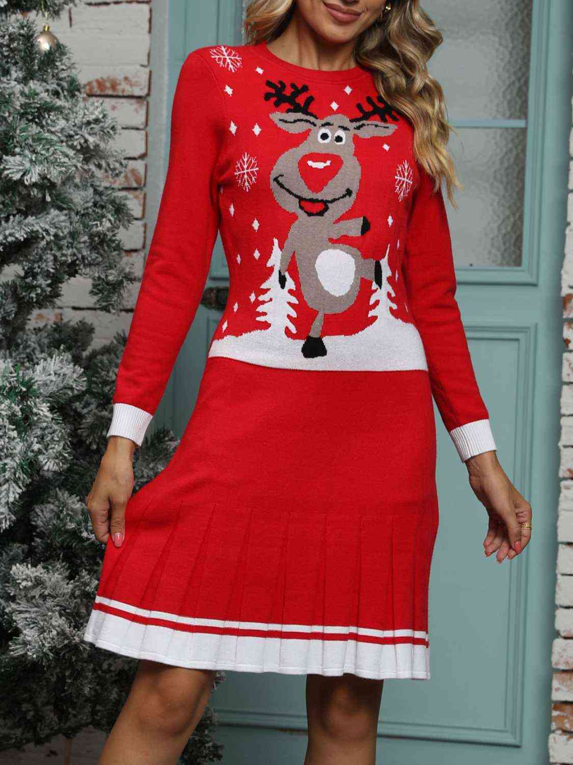 MERRY CHRISTMAS Graphic Pleated Sweater
